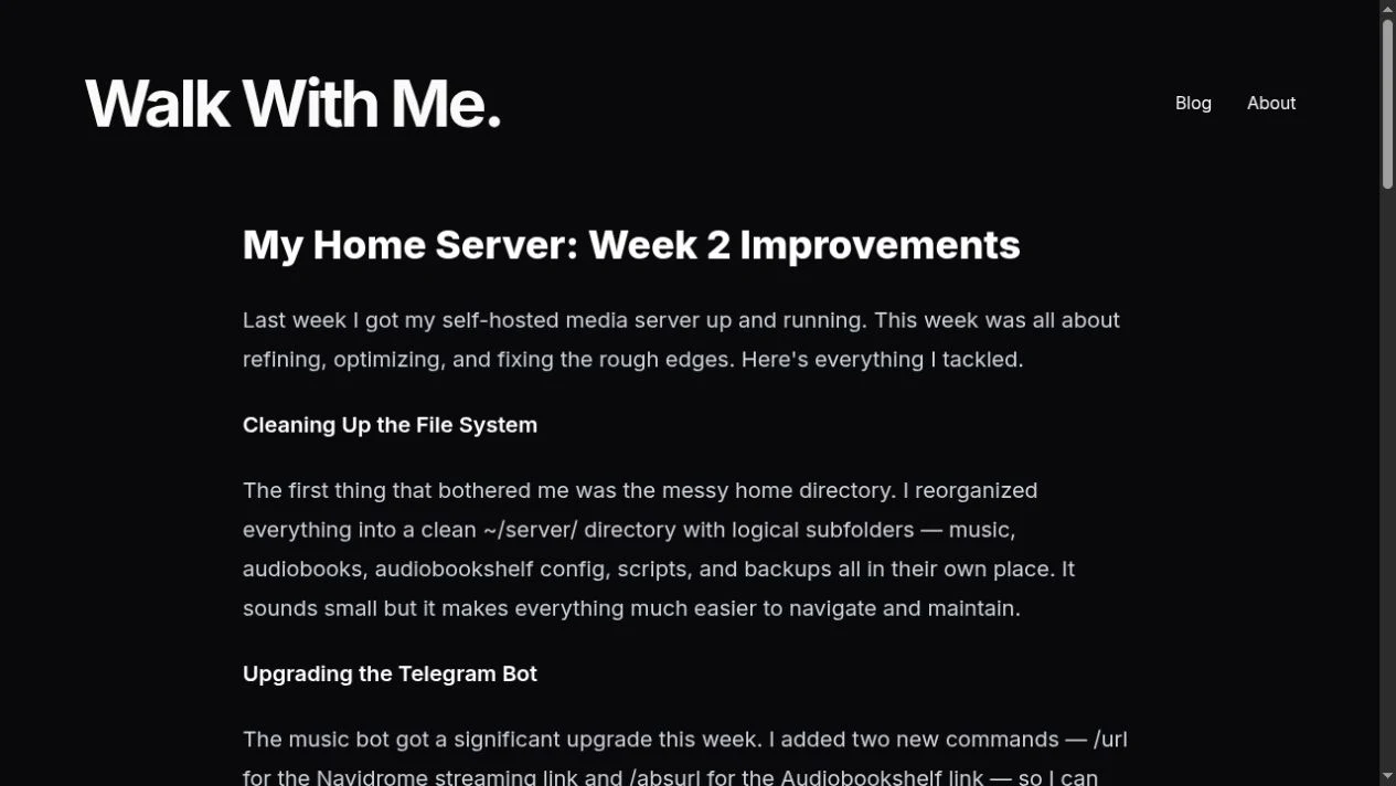 Screenshot of the published home server improvements journal